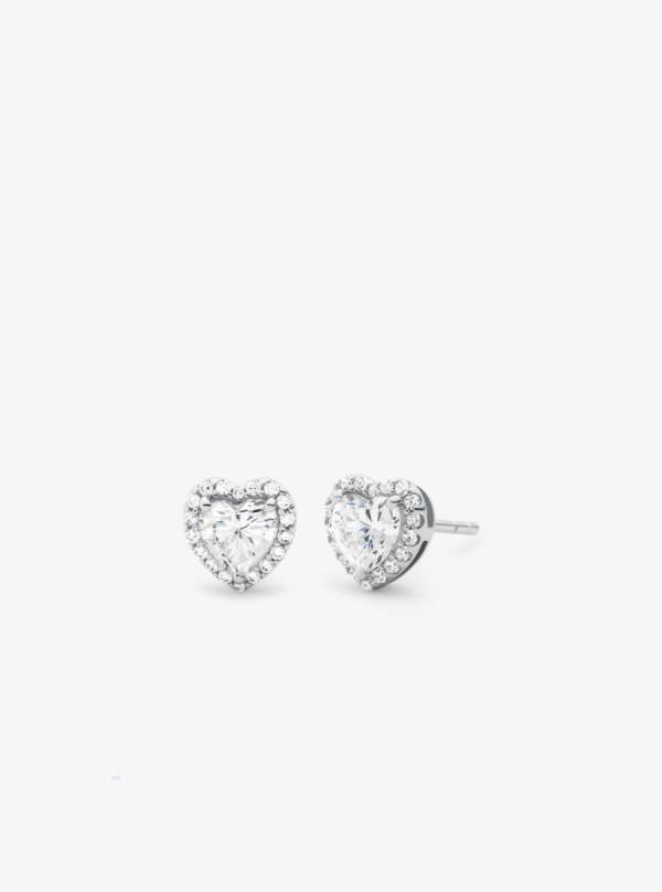 Damske Nausnice Michael Kors Sterling Silver Pavé Heart Stud Strieborne - Šperky Michael Kors Outlet | QWVDL-8910